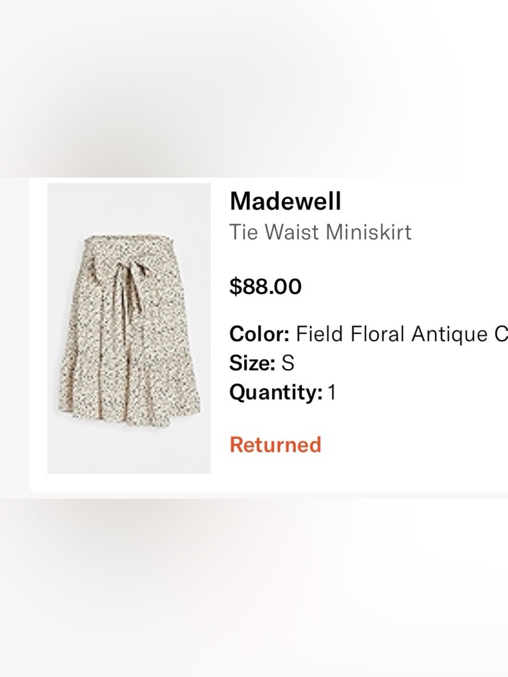 Madewell Cream Field Floral Tie-Waist Miniskirt
